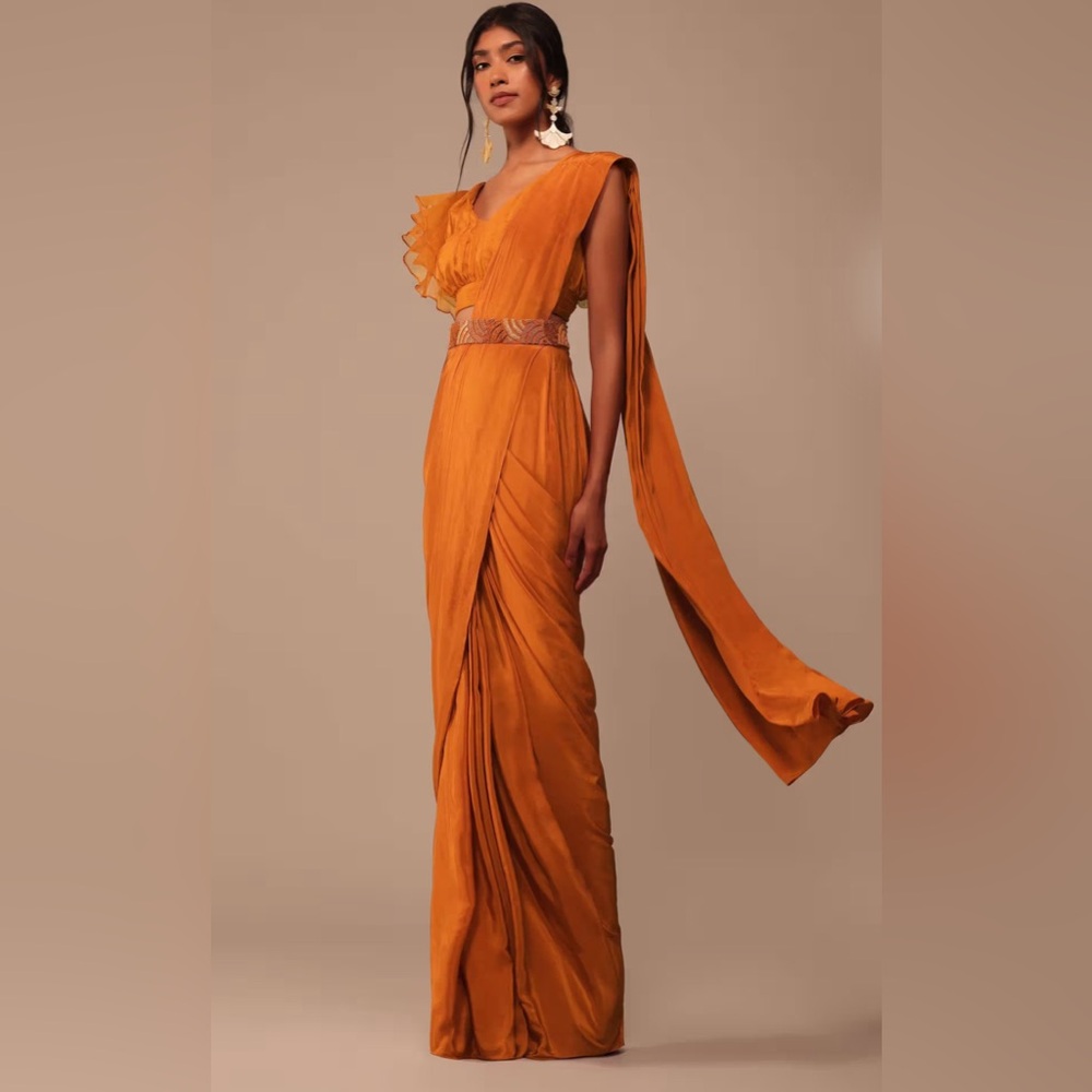 Kalki Rust Pre Drape Saree